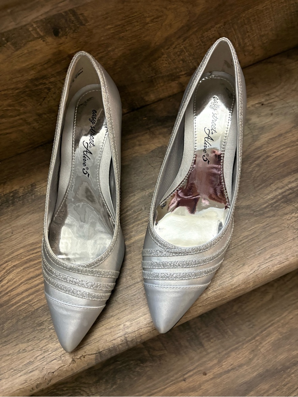 easy street Silver Pointed Toe Pumps with Glitter Straps